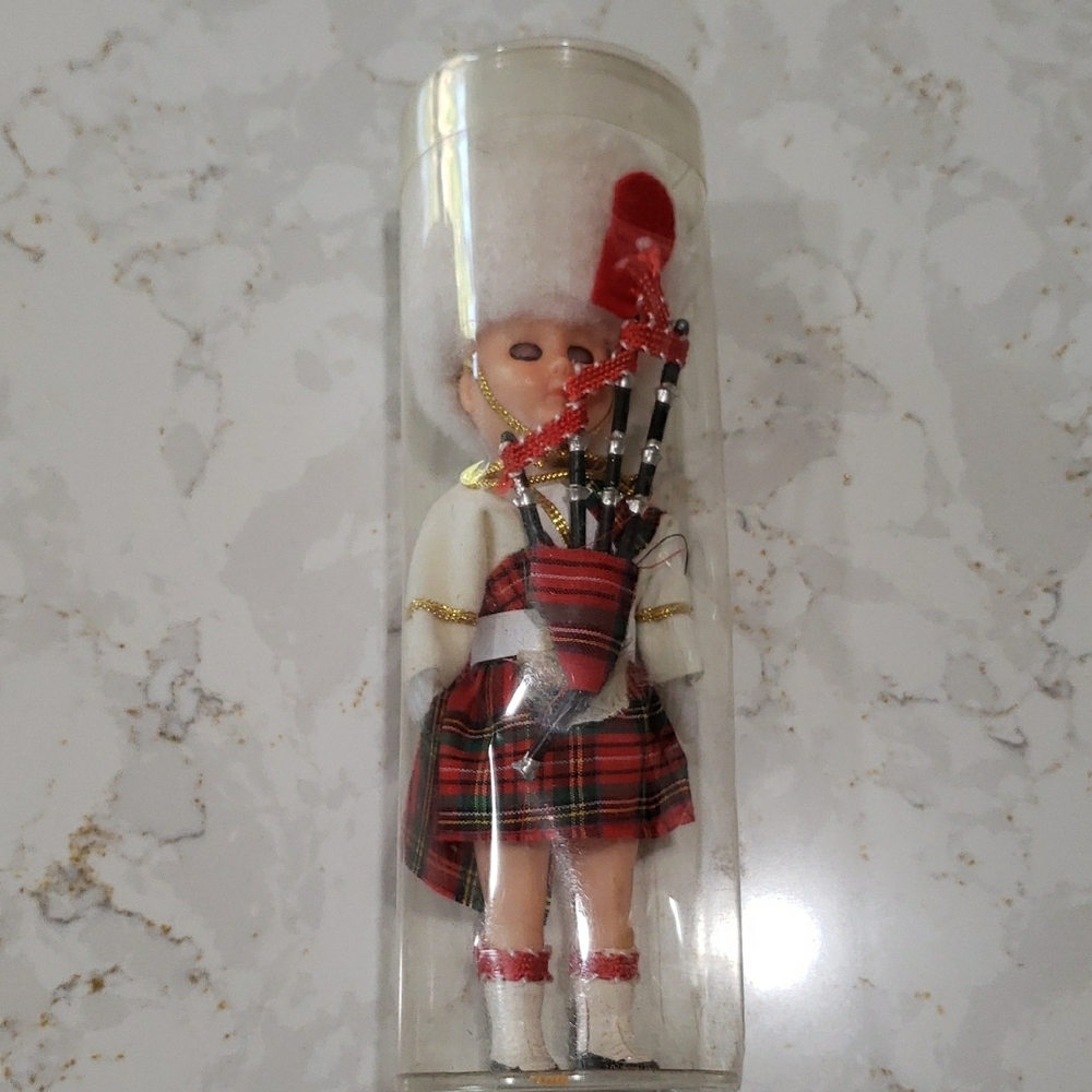 Vintage Scottish Doll with Bagpipes in Tartan Outfit